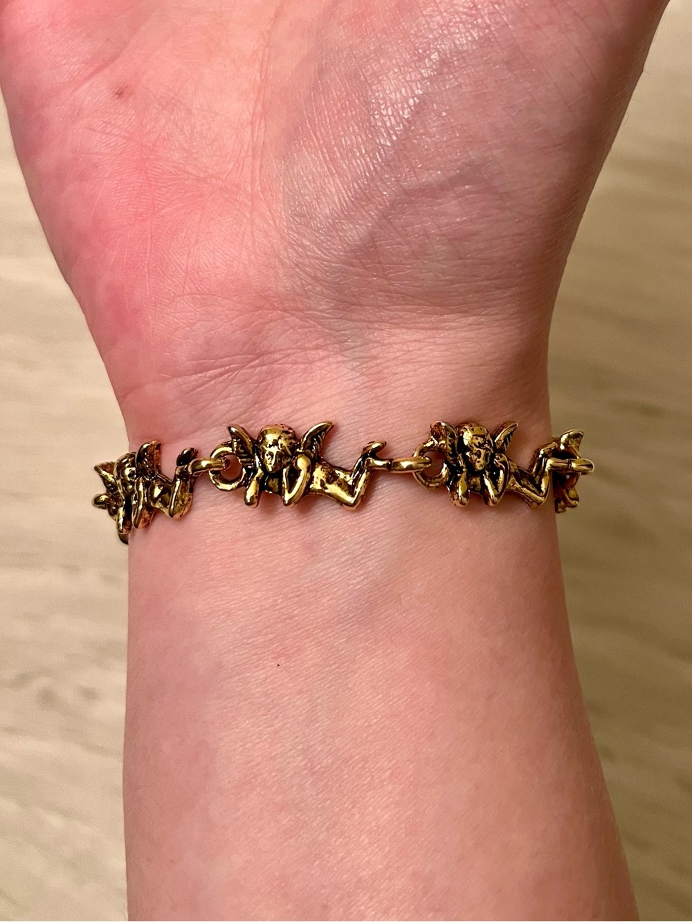 Vintage Cherub Linked Antique Gold-Tone Bracelet